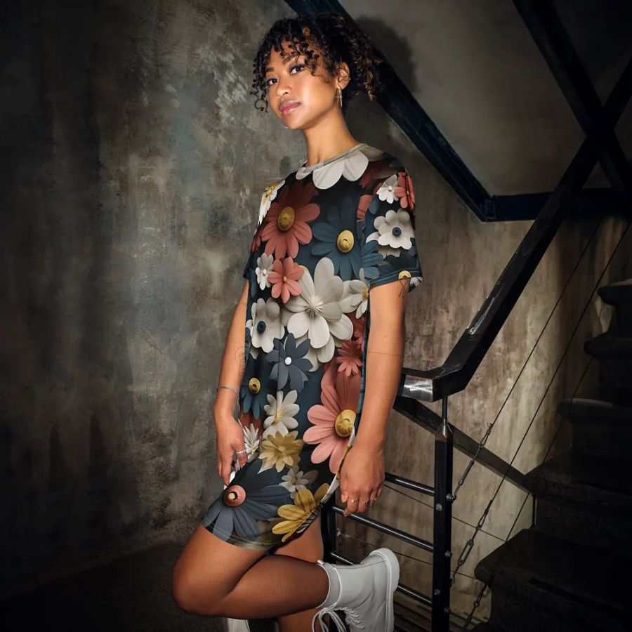 3D-Ditsy-Flowers-Seamless-Patterns T-shirt Dress - V10 product image (3)