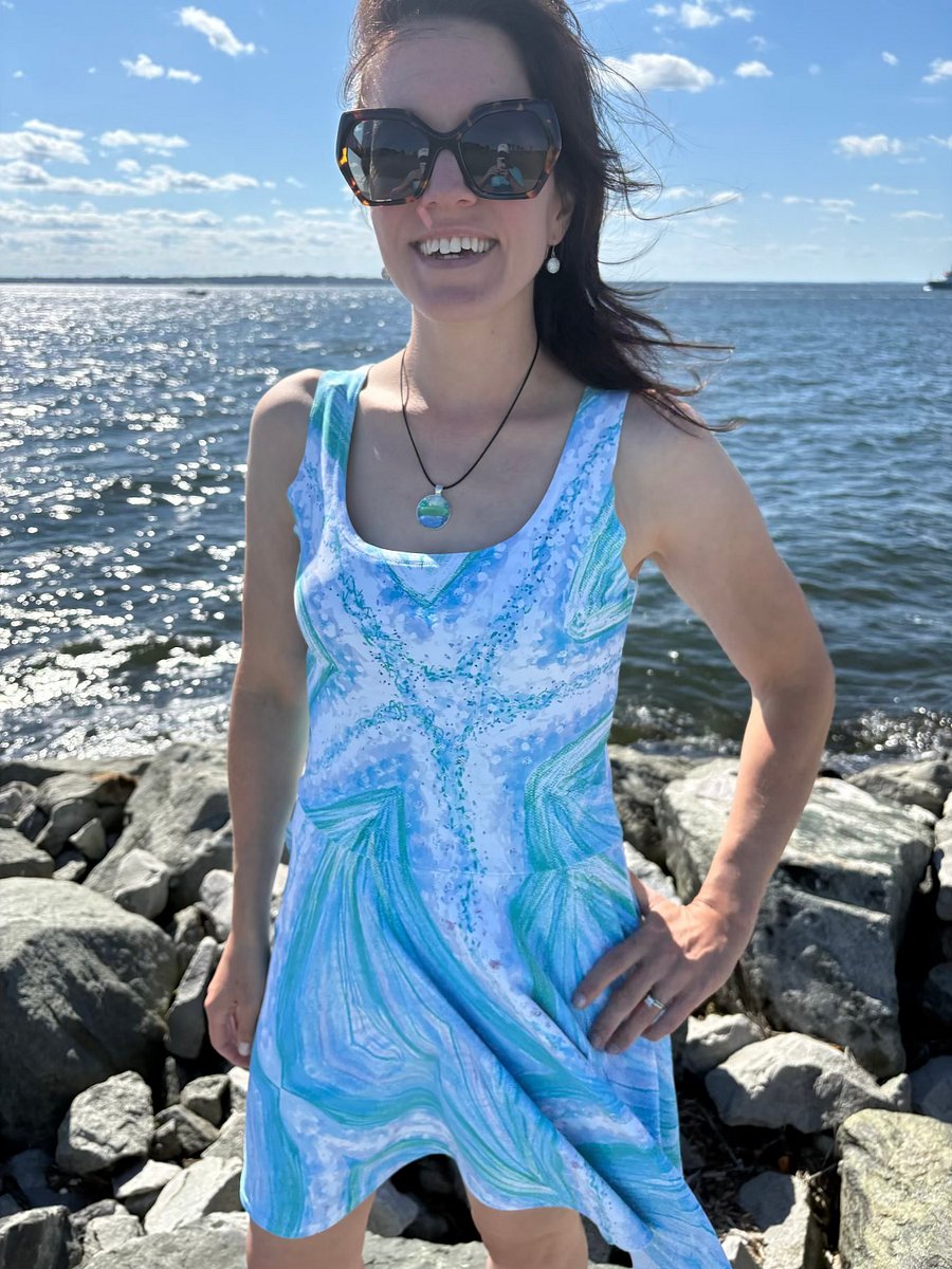 Bright Cyan Starfish Skater Dress | Ocean-Inspired Sleeveless Fit & Flare Dress | Monique Faella Designs™ product image (2)