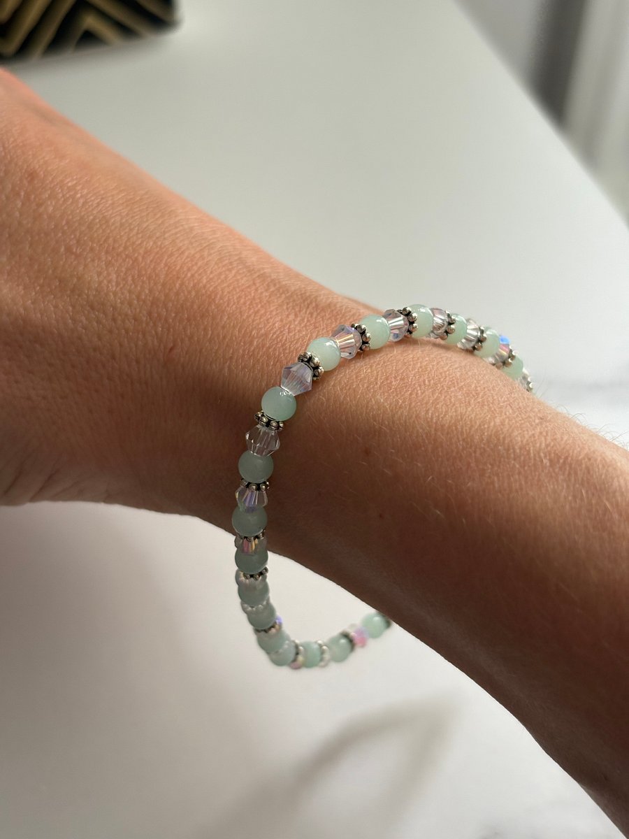 Handmade 8" Turquoise & Metallic Bead Stretch Bracelet | Coastal Charm Jewelry by Monique Faella Designs™ | MFD-00170 product image (2)