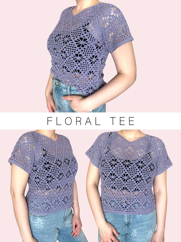 Crochet Pattern: Lacy Floral Diamond Mesh Top, Size M/L product image (1)