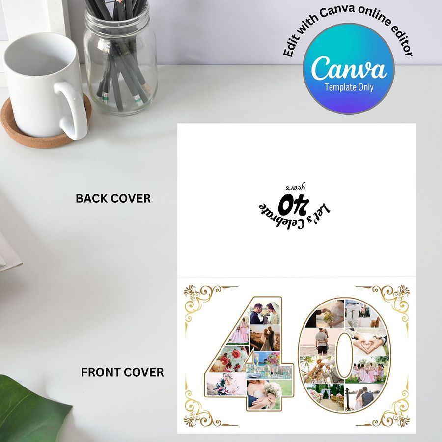 Forty Year Celebration Card Photo Collage Canva Template product image (5)