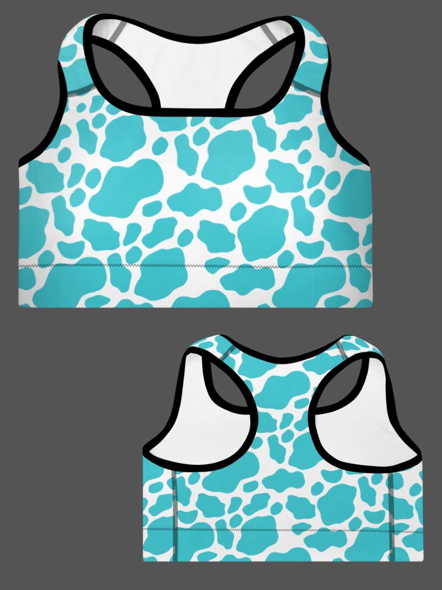 Pastel Blue Cow Print Sports Bra product image (3)