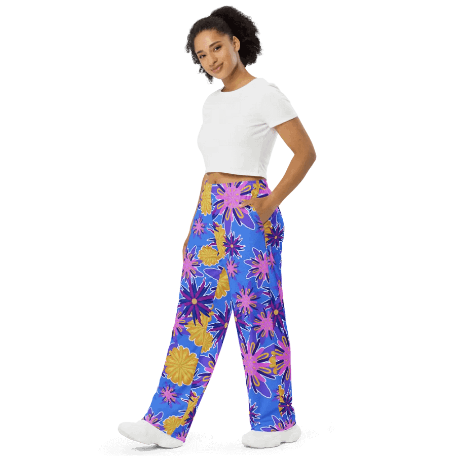 Fanciful Flowers On Powder Blue Wideleg Pants product image (4)