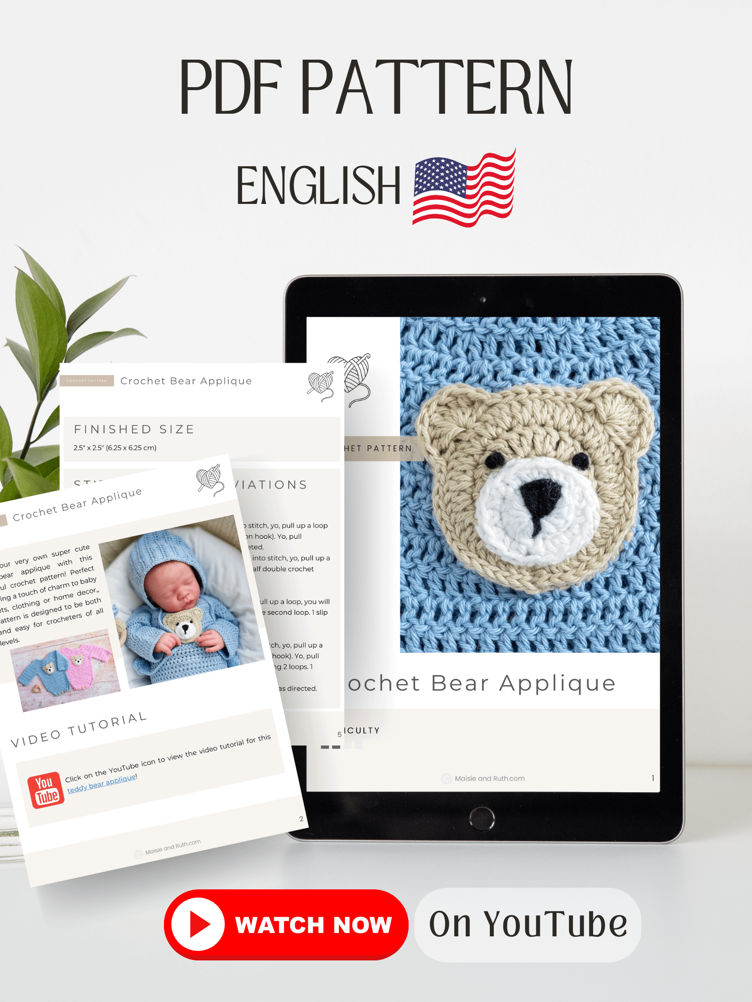 Crochet Teddy Bear Applique Pattern product image (2)