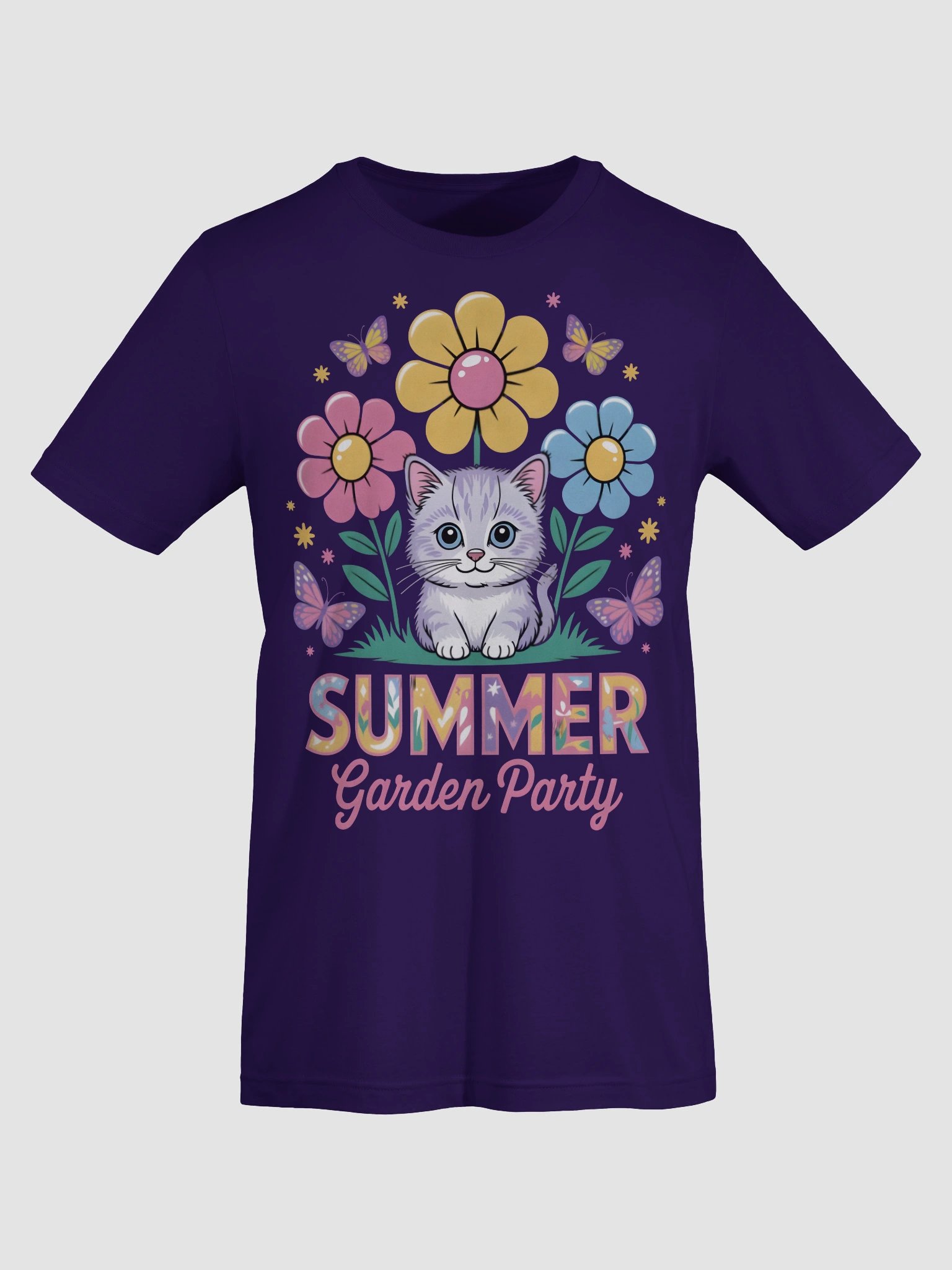 Whimsical Garden Party Cat T-Shirt product image (70)
