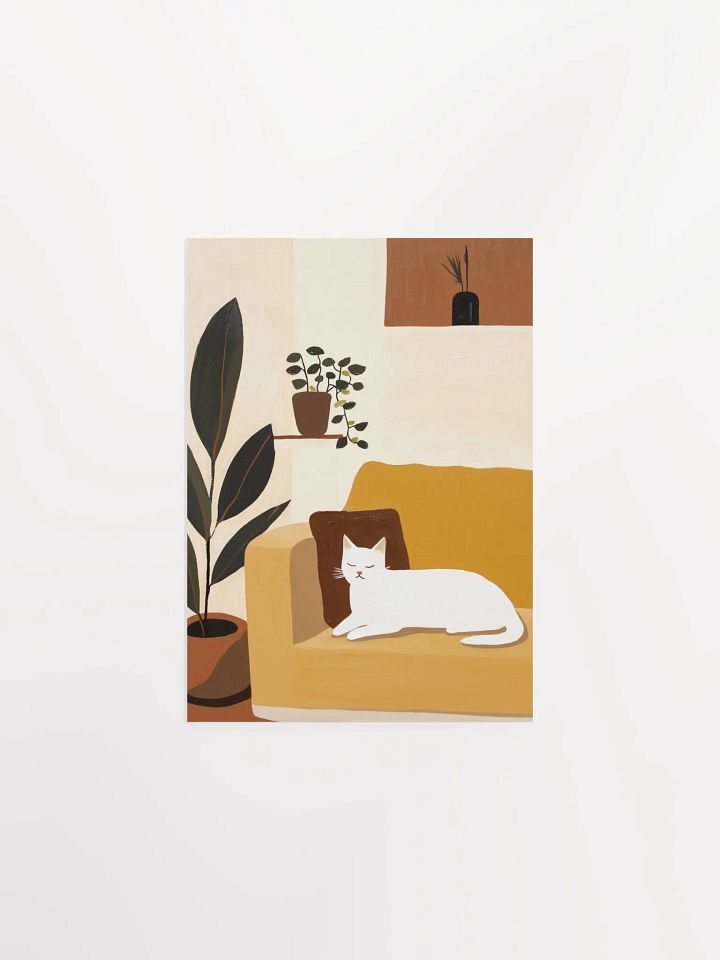 Cozy Cat on Mustard Sofa Poster product image (1)