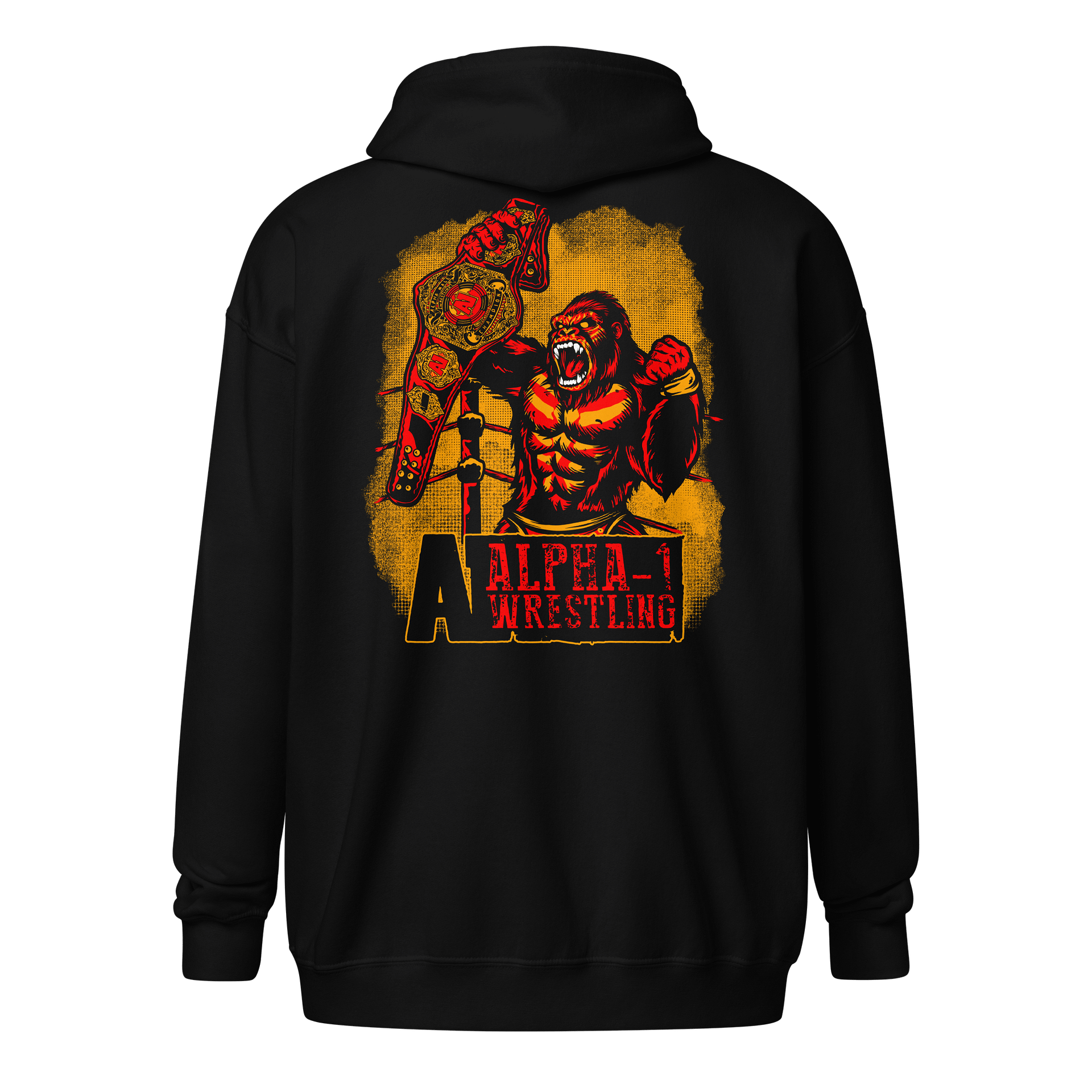 A1 Wrestling Champ Gorilla Double Sided Zip Up Hoodie | Red and Yellow product image (1)