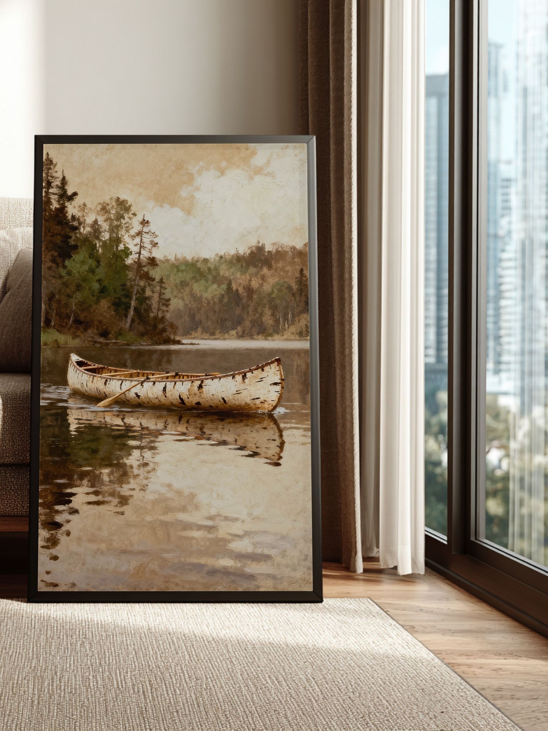 Canoes on the River Wall Art Printable | Native Inspired Digital Download | Reflective Water & Forest Landscape | 5 Sizes + PDF product image (8)