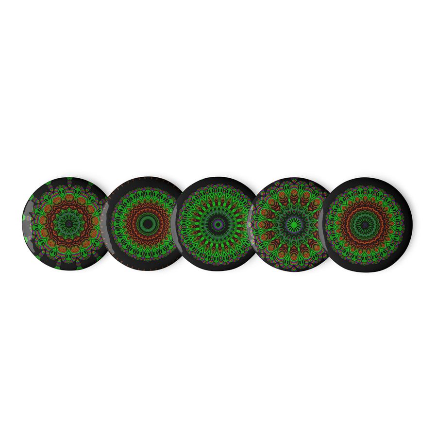 Green Orange Odd Alien Art Pins, Weird Kaleidoscope Set of 5 Pin Buttons product image (3)