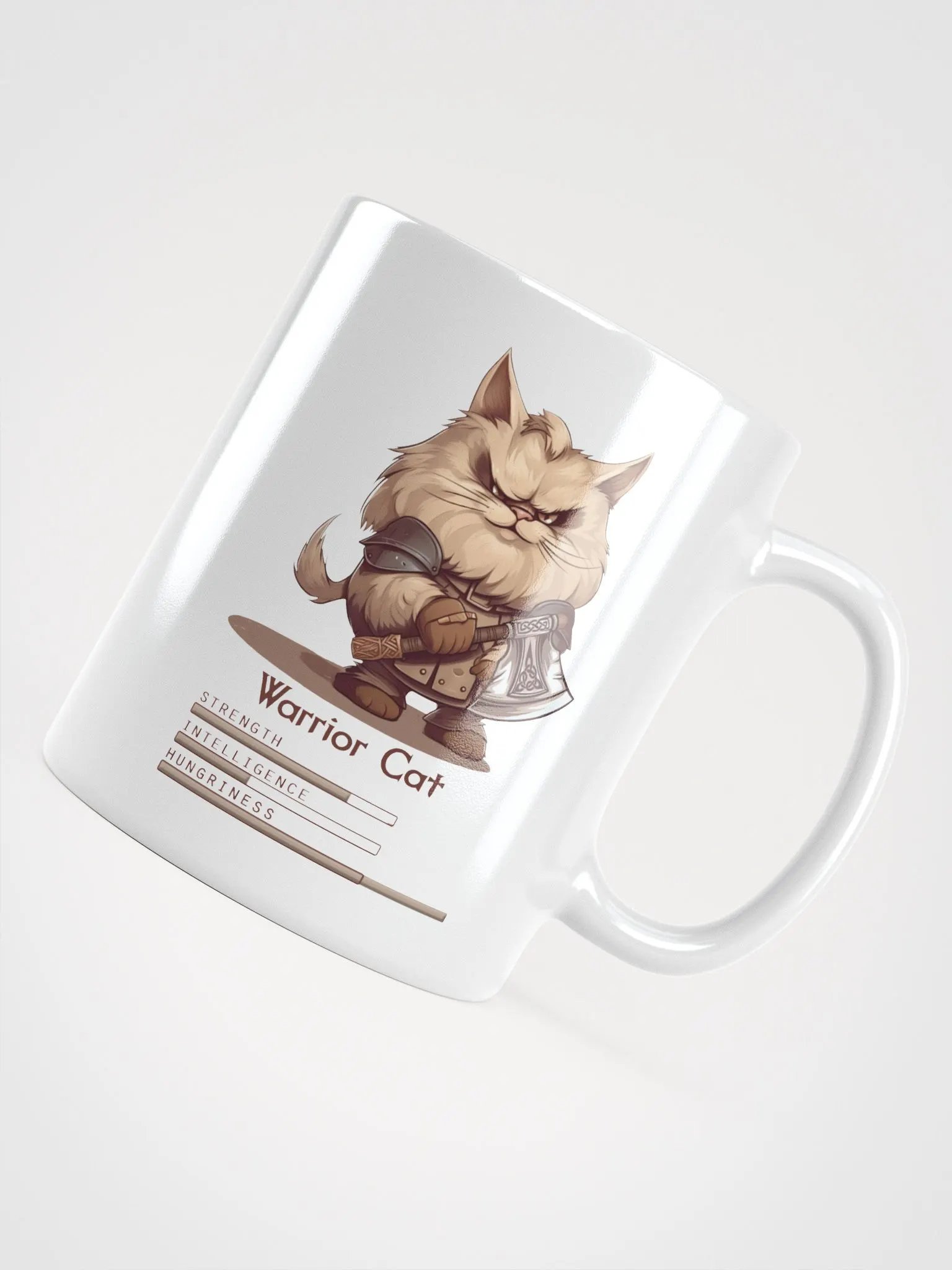 RPG Warrior Cat white ceramic mug 11oz 15oz 20oz for gamers and cat lovers product image (11)