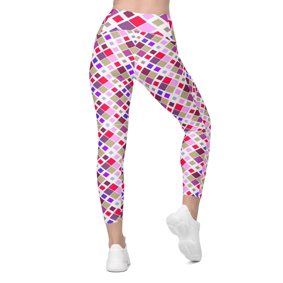 Colorful Square Pattern Design Leggings with Pocket - v3 product image (1)