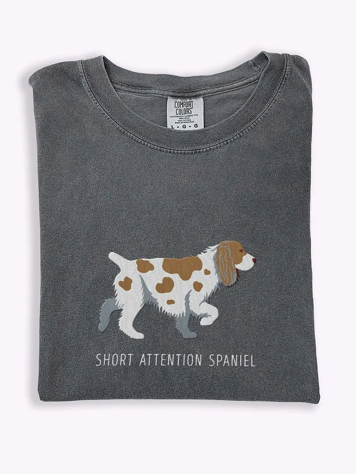 Short Attention Spaniel T-Shirt(Embroidered) of a Cocker Spaniel(White & Tan) product image (1)
