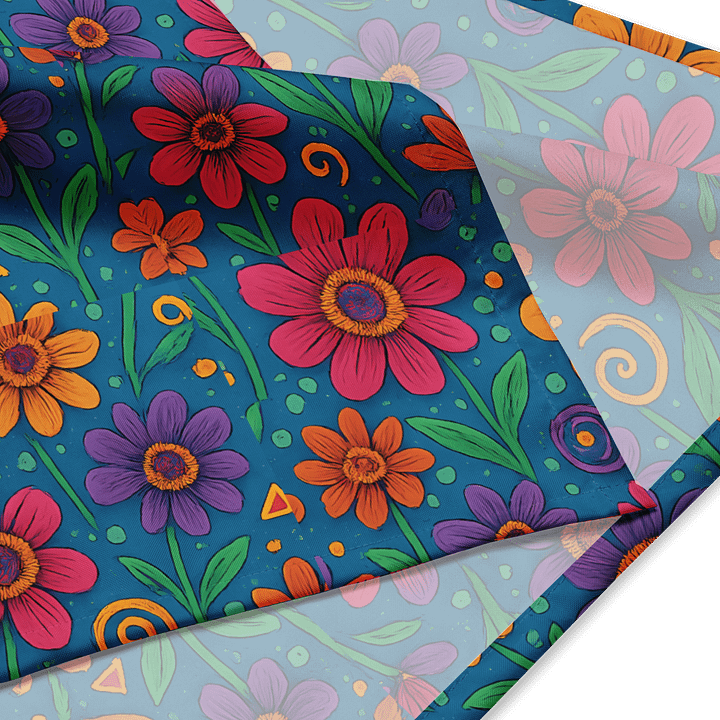 Dark Blue Floral Bandana – Vibrant Red and Orange Flower Print Headscarf product image (4)