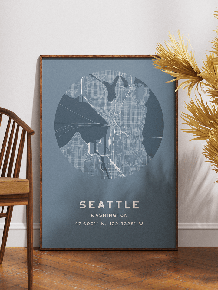 Seattle Street Map Poster – Blue Minimalist Circular City Art product image (1)