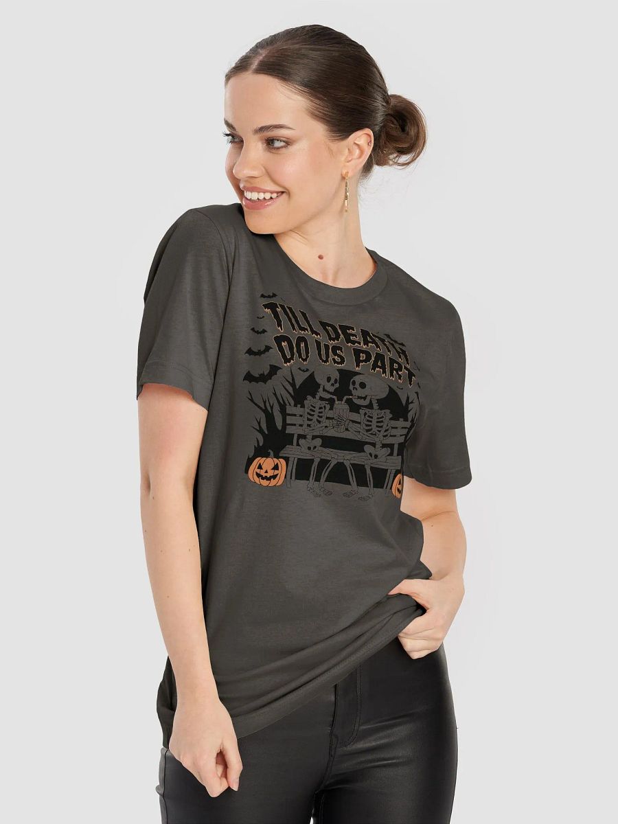 “TILL DEATH DO US PART” t-shirt, Skeleton love t-shirt, Halloween couple shirt, Eternal love skeletons, Spooky love t-shirt, Romantic Halloween tee, Skeleton couple design, Humorous Halloween t-shirt product image (8)