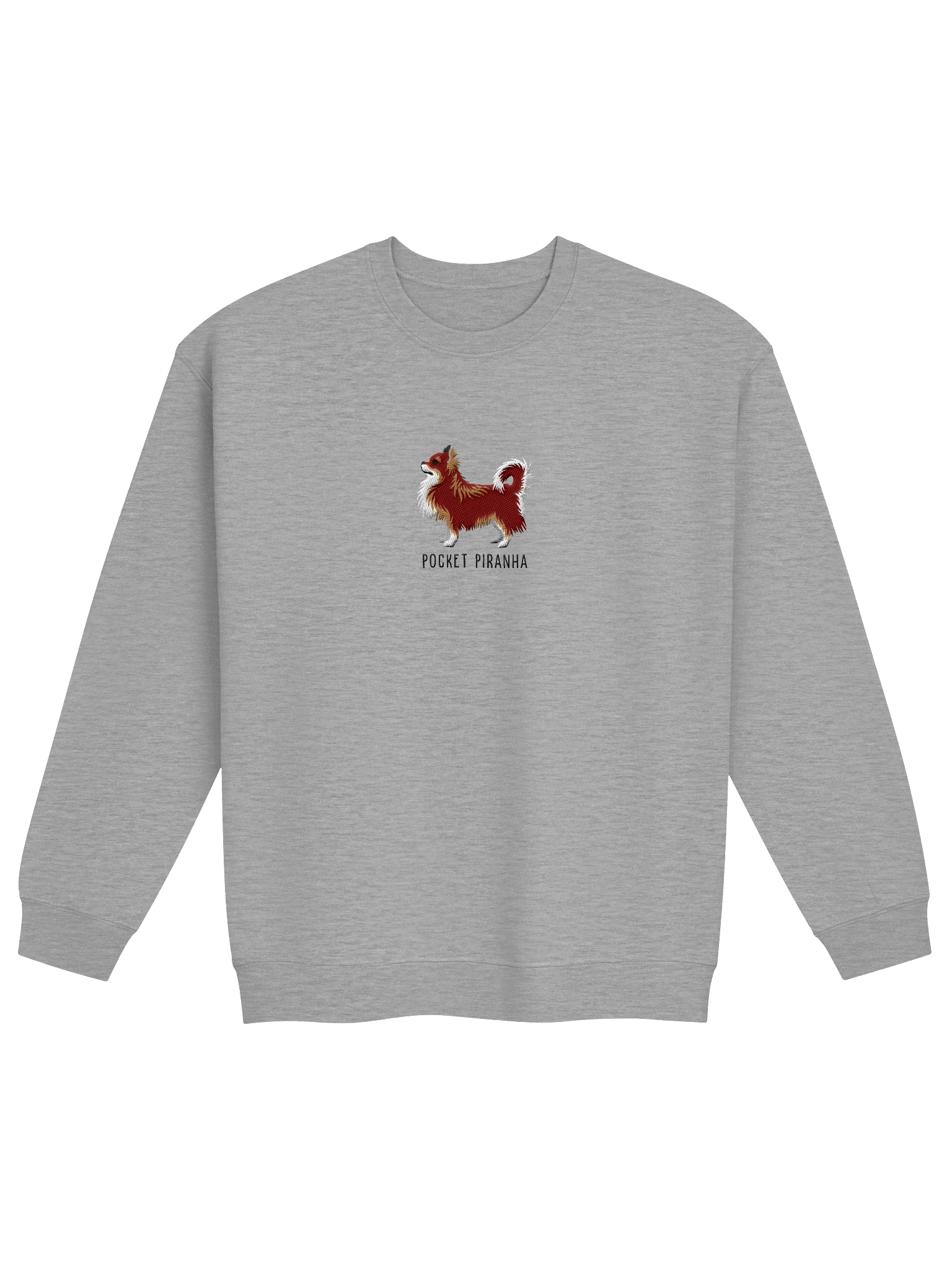 Pocket Piranha Sweatshirt (Embroidered) of a Longhaired Chihuahua(Chocolate) product image (17)