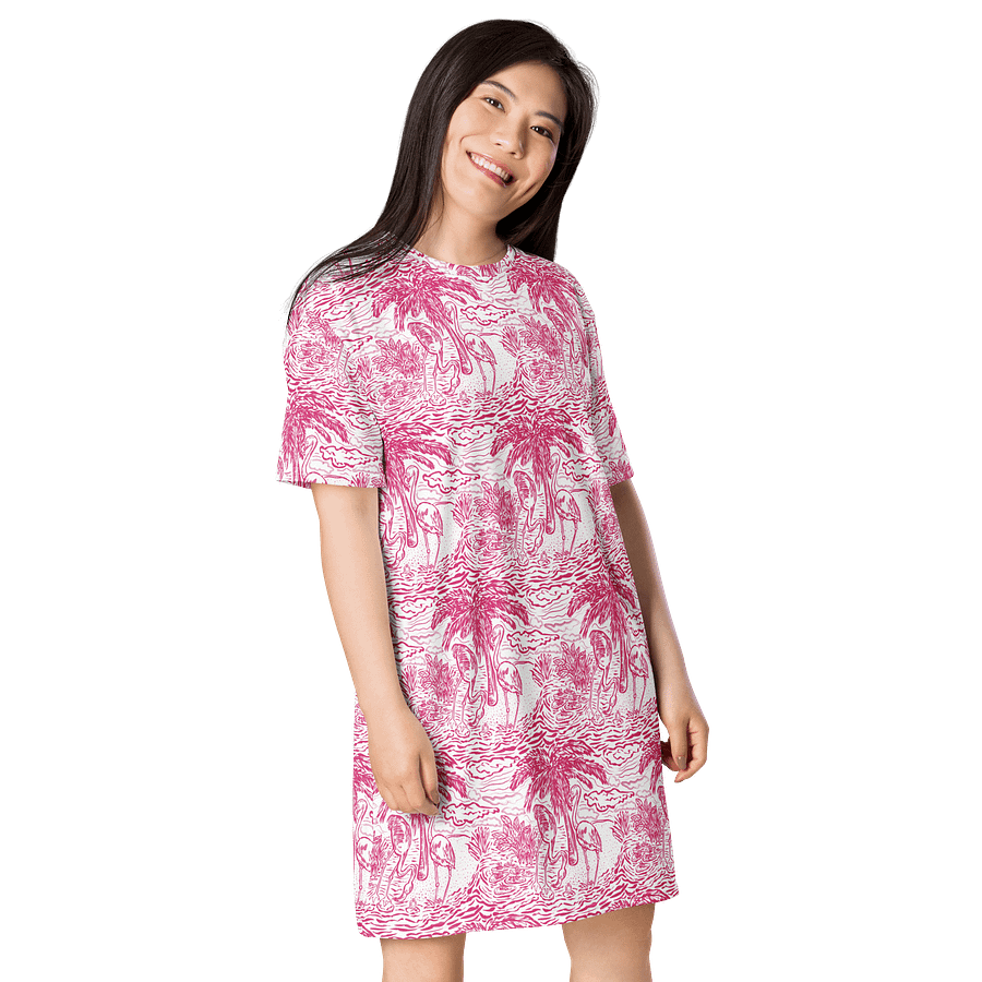 Flamingo Fancy Toile | Pink on White Tropical Toile | T-Shirt Dress | by Monique Faella Designs™ product image (4)