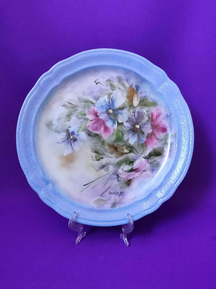 Prato com decoração floral, decoração de parede, prato pintado à mão , colecionador, decoração de mesa product image (1)