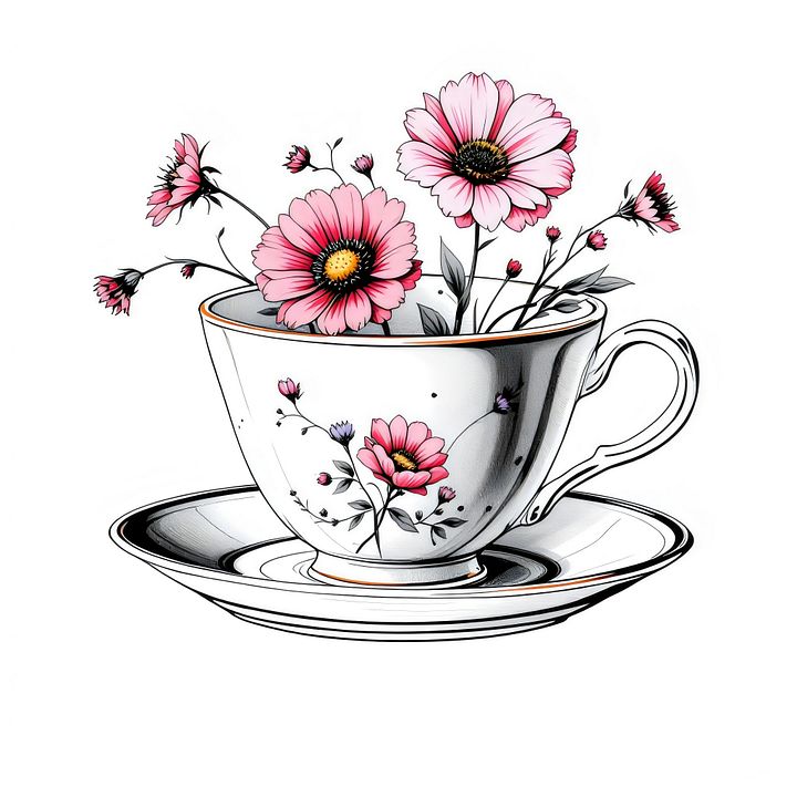 14 Digital Teacup and Saucer Clipart - Vintage Floral Designs in Pink and White for Home Decor and Tea Memories product image (2)