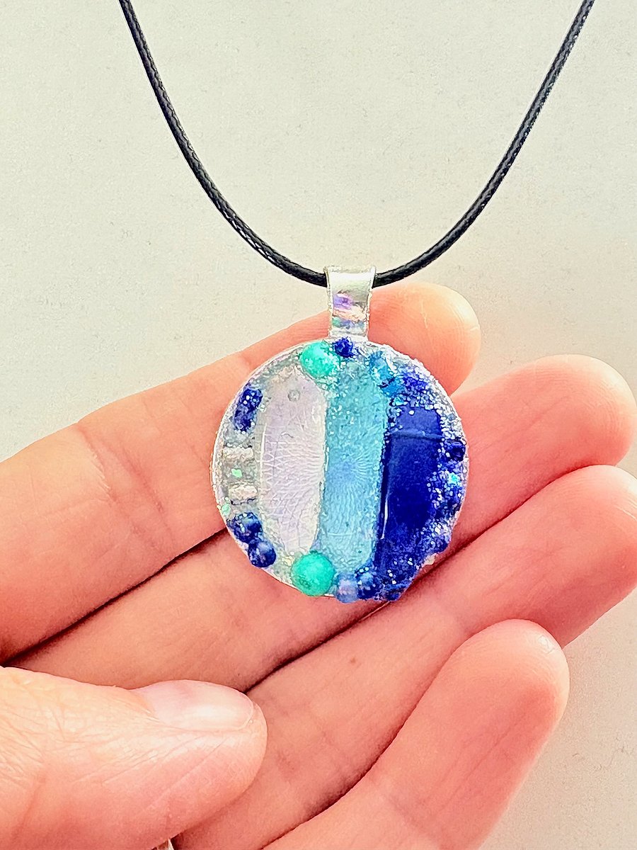 [Vertical] Sea Glass Pendant Necklace | Handmade Bead & Sea Glass Art | Coastal Charm Jewelry by Monique Faella Designs™ | MFD-00019 product image (2)