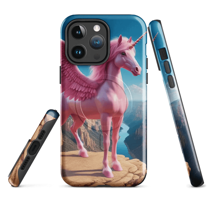 MagSafe® Tough Case for iPhone® | Celestial Grace: AI-Designed Pink Unicorn Pegasus product image (4)