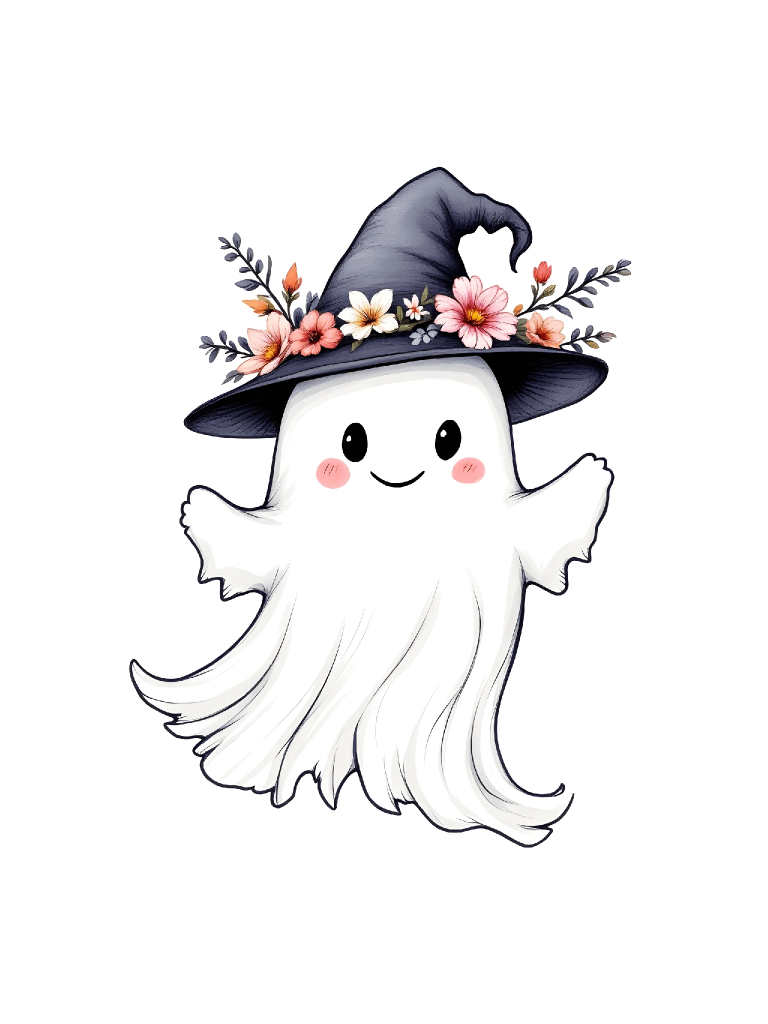 21 Simple and Elegant Smiling Ghost Clipart with Pose, Hat, and Floral Design - Charming Digital Art Collection for Halloween Decor and Projects product image (4)