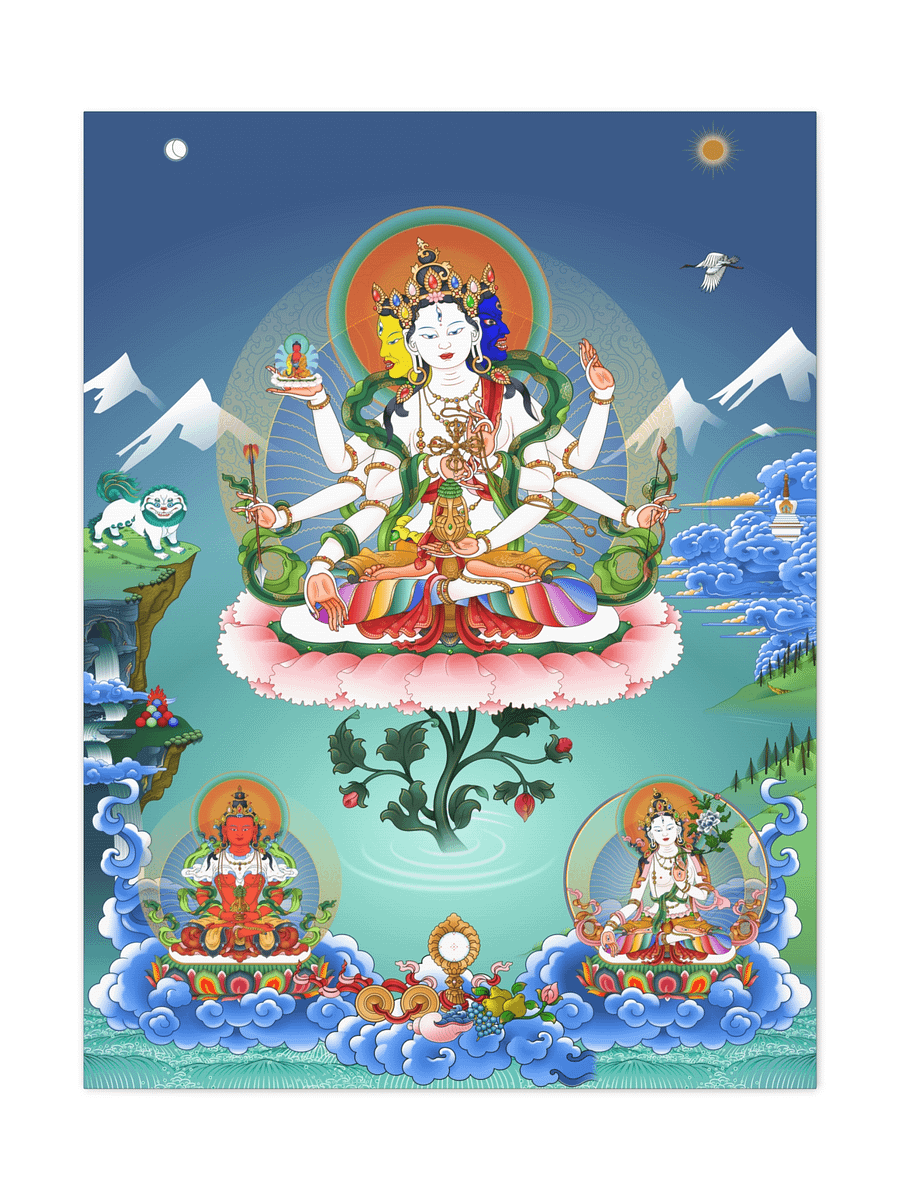 Namgyalma with Amitayus and White Tara thangka canvas print product image (1)
