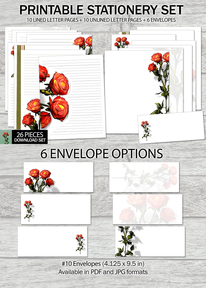 Red Rose Print-It-Yourself 26-Piece Stationery Set product image (1)
