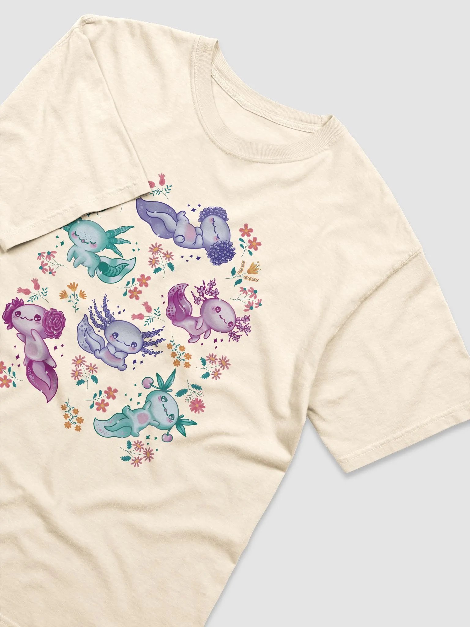 Cottagecore-Style Shirt of Kawaii Axolotls | Cottagecore, Goblincore, and Forestcore-Inspired Axolotl T-Shirt product image (18)