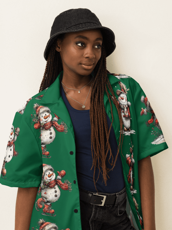 Ugly Sweater Style Snowman Button Up Shirt product image (6)