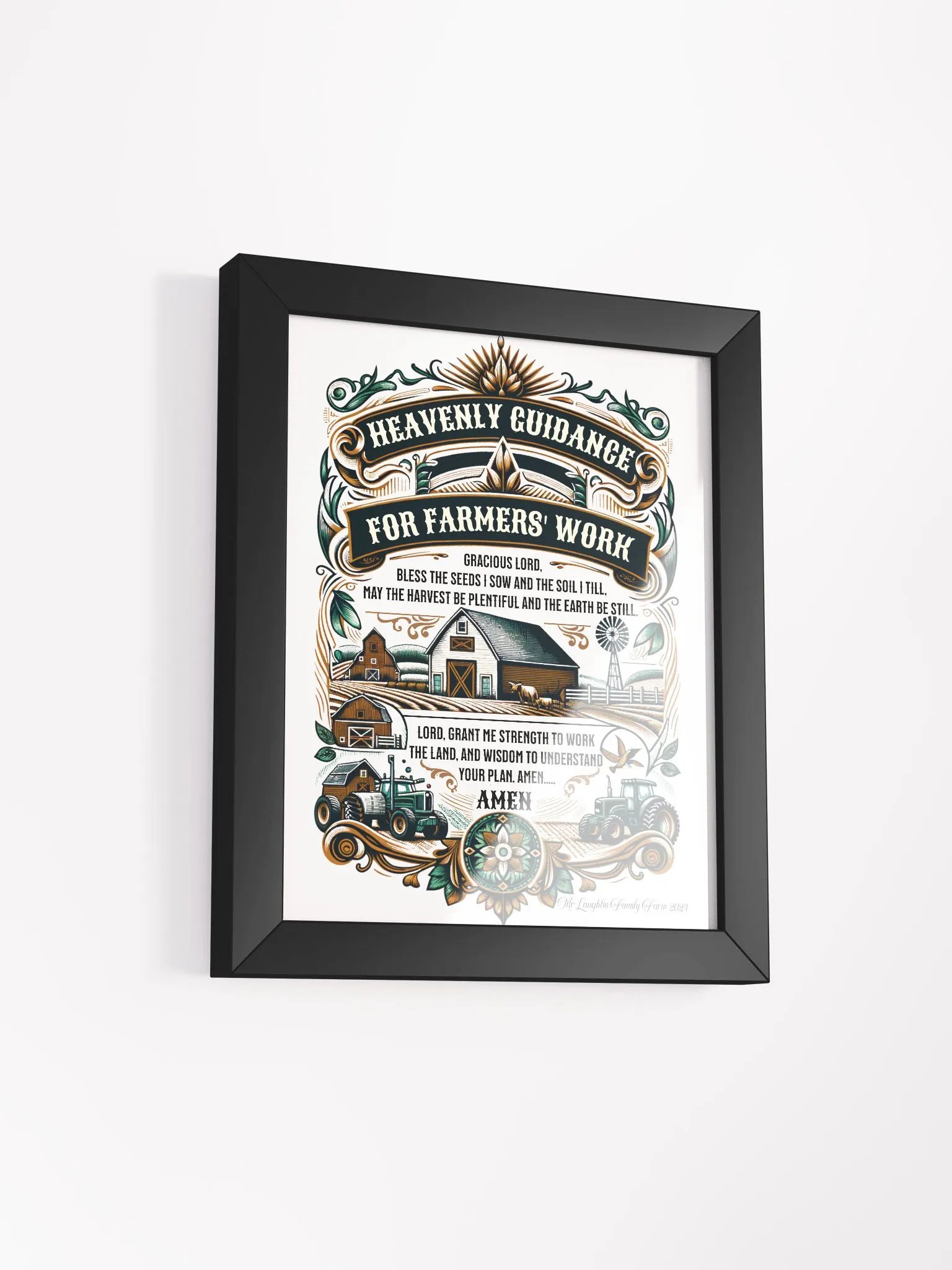 Heavenly Guidance for Farmers' Work Framed Poster | Heavenly Farming Guidance | Faithful Work on the Farm | Faith and Hard Work | Blessed Farmer Wall Art | Farming with Faith product image (2)