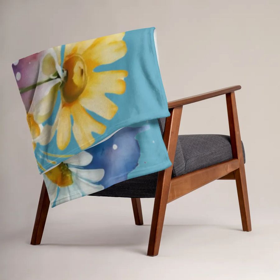 Watercolor Floral Daisy Throw Blanket product image (6)