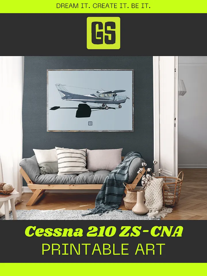 Cessna 210 ZS-CNA Printable Aviation Wall Art with Full Blue Background product image (2)