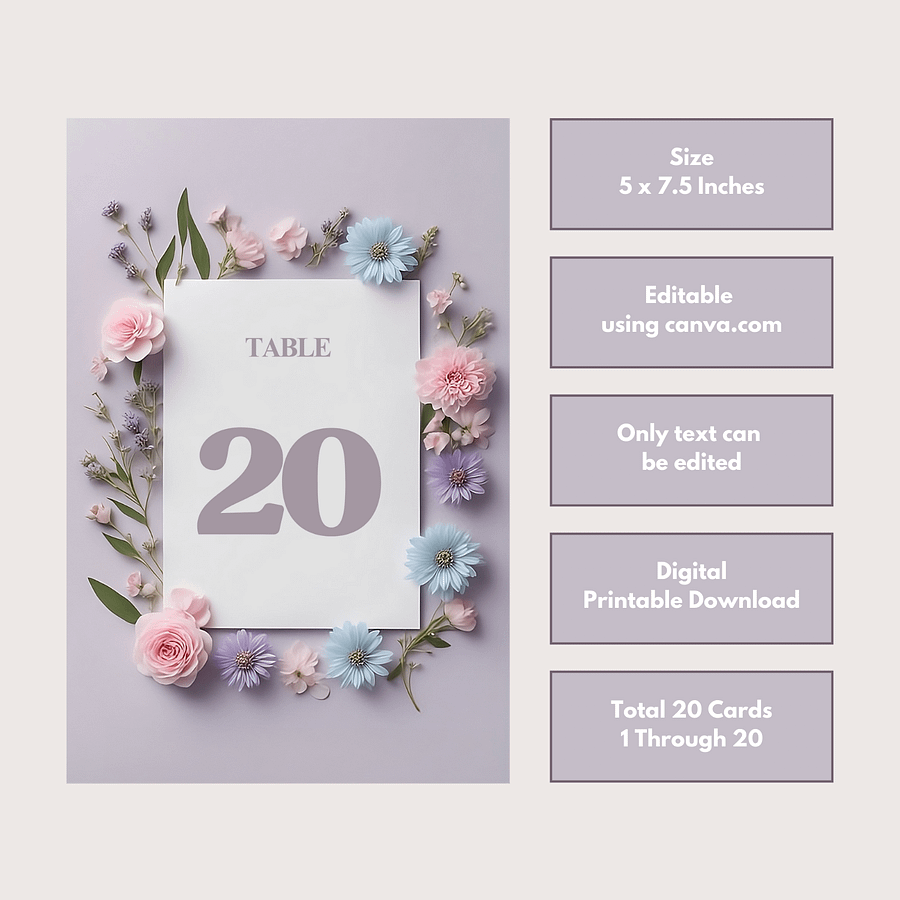 Floral Table Number Card - Dizynai (DTN-06) product image (3)