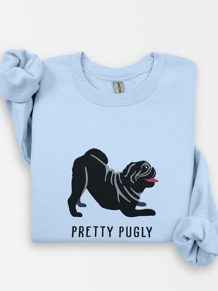 Pretty Pugly Sweatshirt (Embroidered) of a Pug(Black) product image (1)