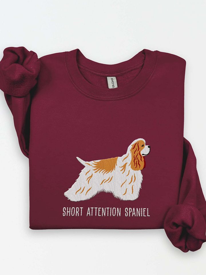 Short Attention Spaniel Sweatshirt (Embroidered) of an American Cocker Spaniel(Brown & White) product image (1)