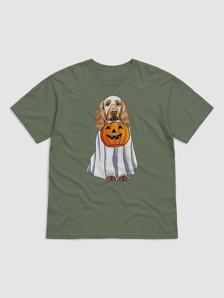 Cocker Spaniel Halloween Tee | Funny Fall Halloween Cocker Spaniel Wearing a Ghost Costume with Pumpkin Basket product image (2)
