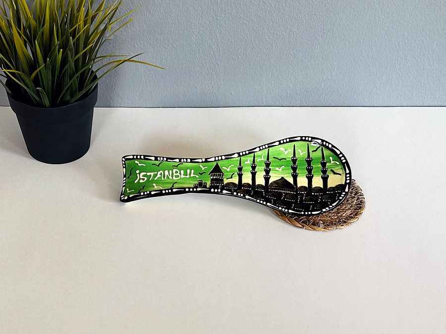 Handmade ceramic spoon rest, Istanbul (Green) — handmade pottery product image (4)