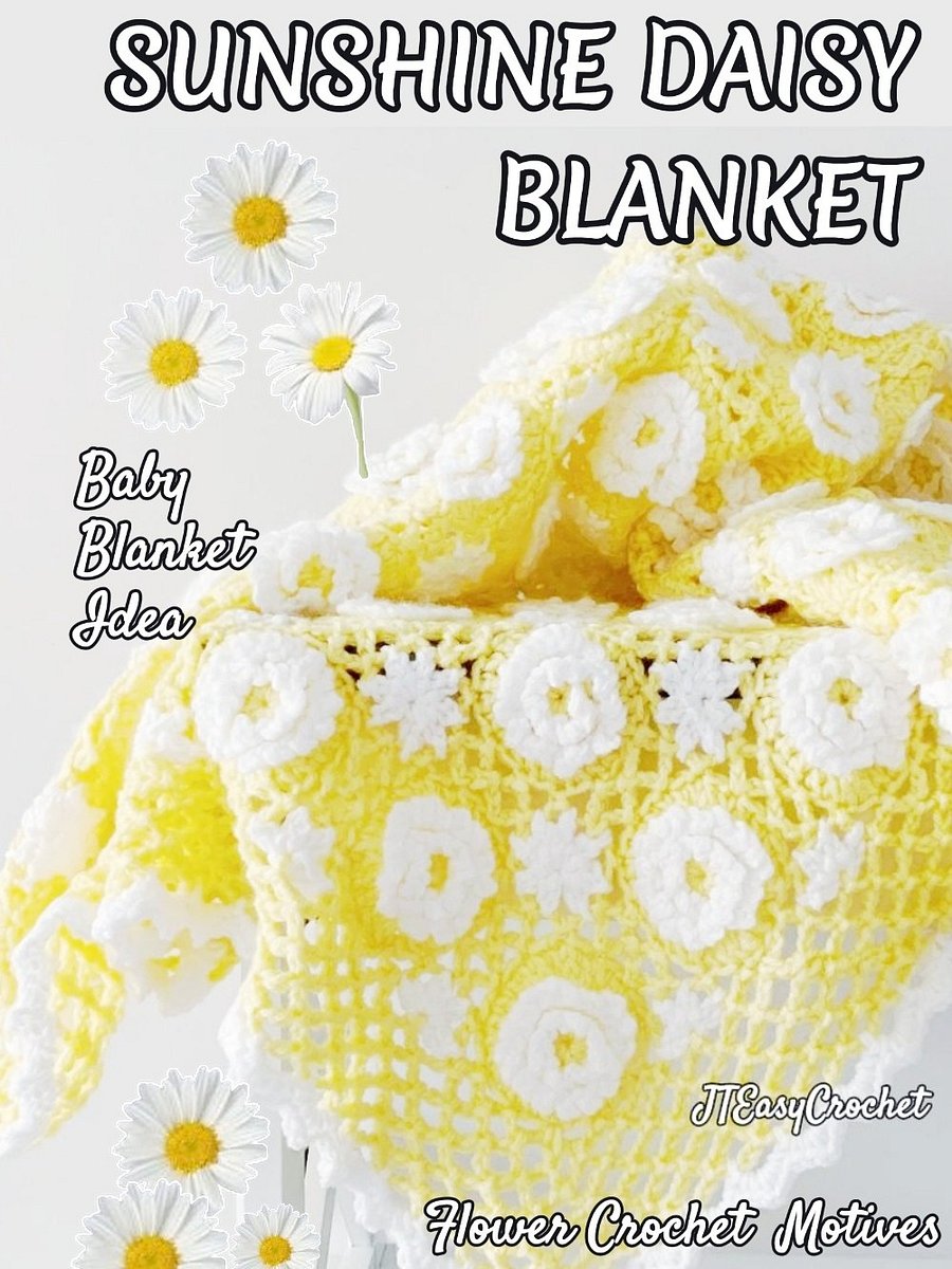 Sunshine Daisy Flower Motif Baby Blanket Crochet Pattern, Crochet Flower Blanket Baby Gift product image (10)