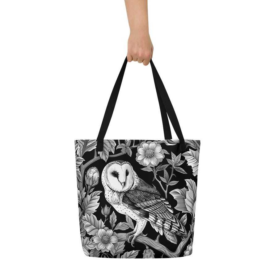 Tote Bag: Barn Owl Floral Forest Elegant Black and White Design product image (9)