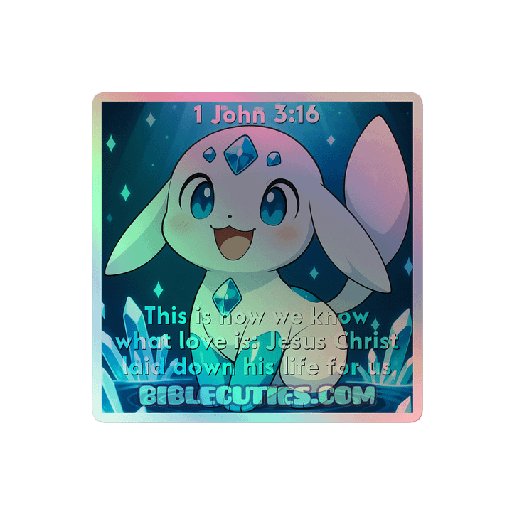 Bible Cuties Florence - This is how we know what love is: Jesus Christ laid down his life for us Holographic Sticker product image (2)