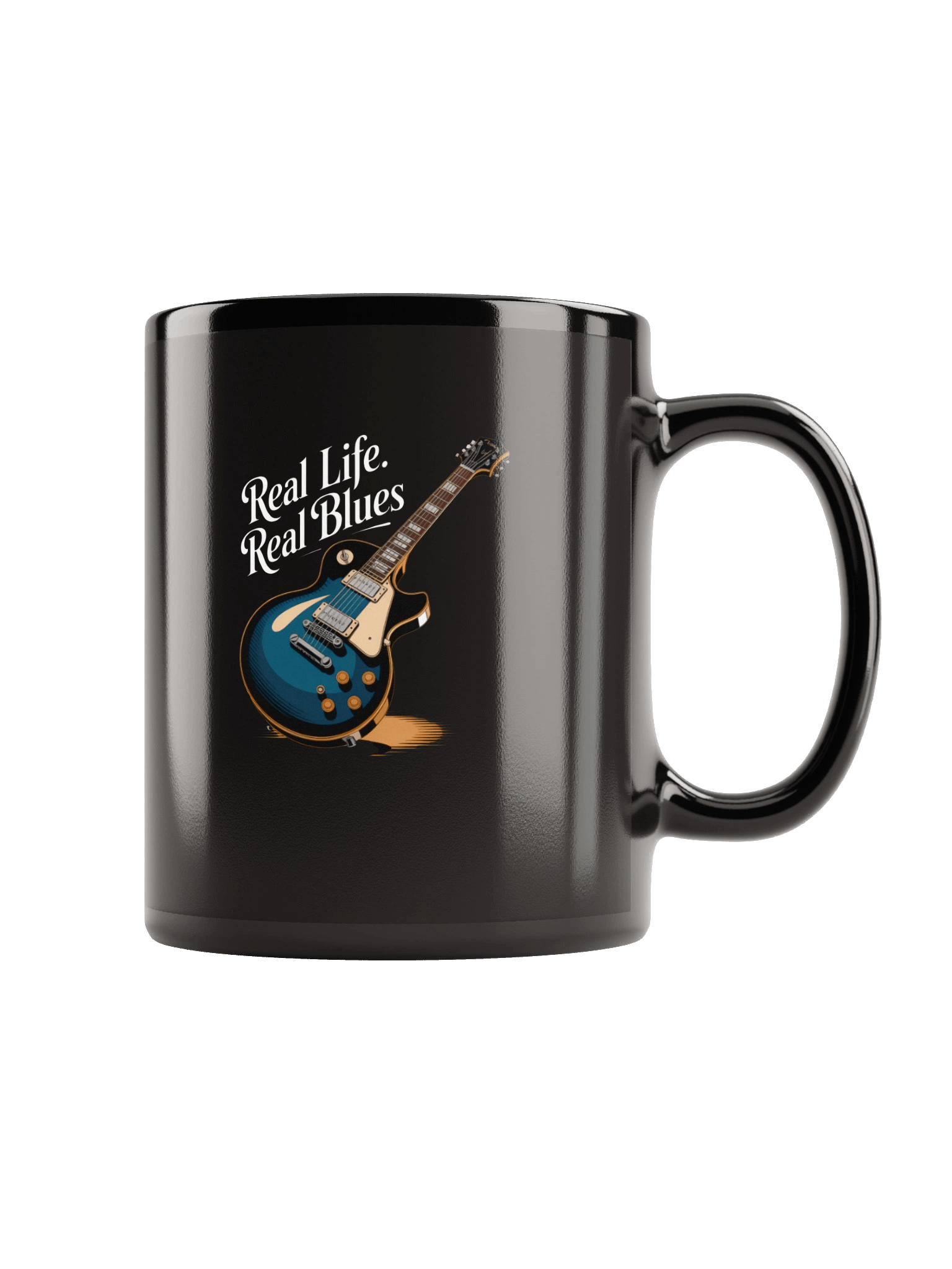 Real Life, Real Blues – Black Glossy Mug (The Slogan Series) product image (1)