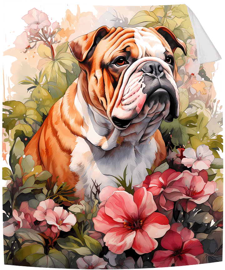 Floral Animal Bulldog with Flowers Hibiscus Dog Lover Throw Blanket product image (1)