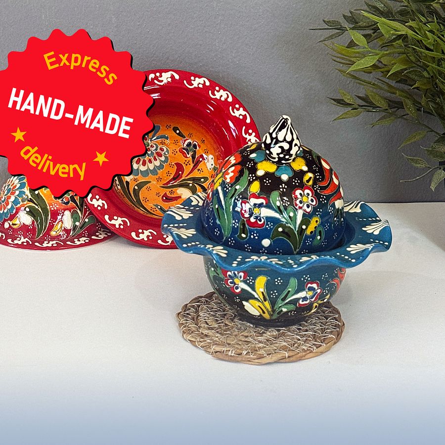 Ceramic sugar bowl (red) — handmade pottery, handmade ceramic, home decor, handmade gift, Turkish ceramic product image (1)