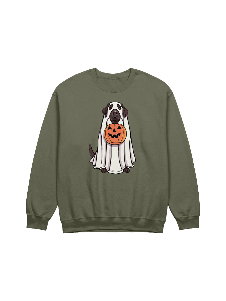 Funny Halloween Labrador Retriever(Chocolate) Sweatshirt | Funny Labrador Wearing a Ghost Costume and Holding a Pumpkin Basket product image (17)