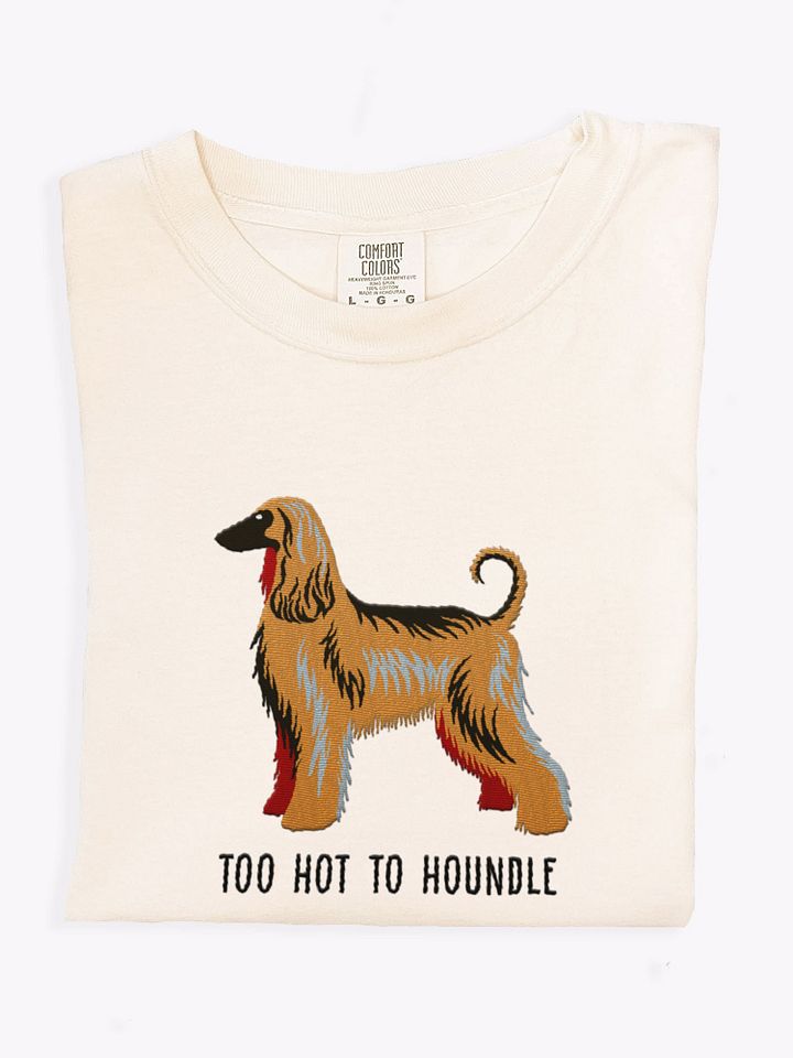 Too Hot To Houndle T-Shirt(Embroidered) of an Afghan Hound(Black Mask) product image (1)
