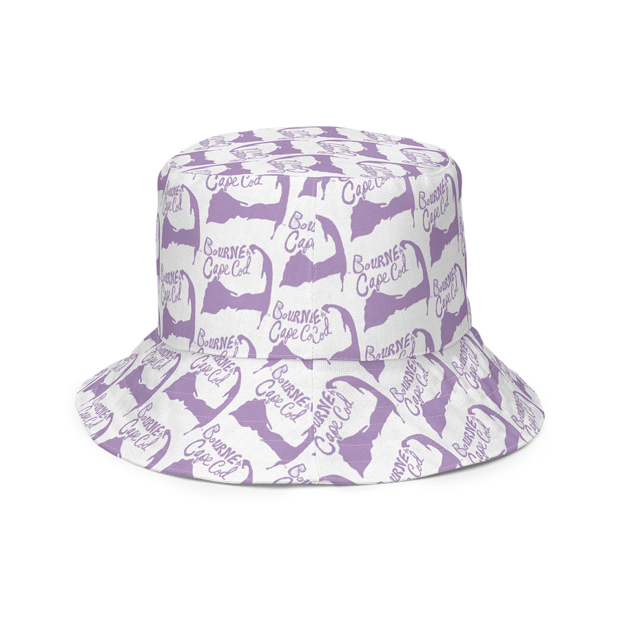 Adults Unisex | Reversible Bucket Hat | BOURNE to Cape Cod™ x BRN.2C.C.™ All-Over Logo Print | Coastal Style Sun Hat | East Side Lavender & White product image (6)