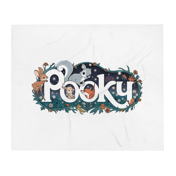 Ultra soft and plushy blanket: Little Pooky Hanging out with Some of his Woodland Friends, super old school book illustration vibe, colorful product image (1)