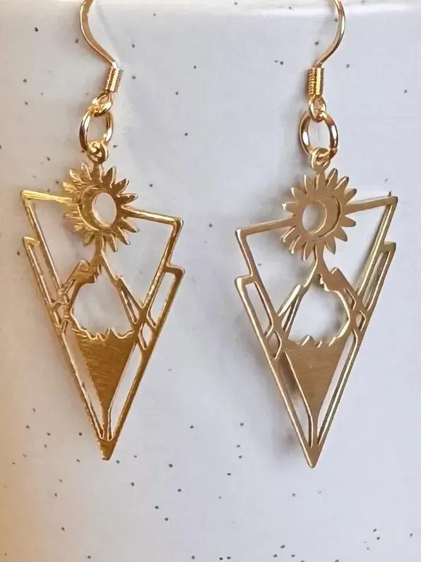 Crescent Moon Mountain Earrings | Gold Geometric Nature Jewelry product image (1)