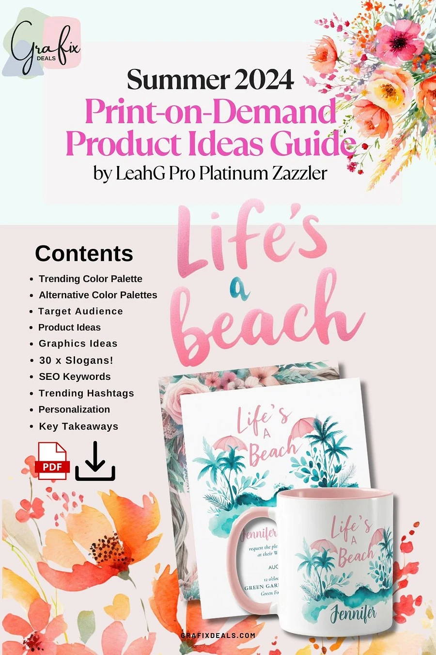 Aqua Pink Floral Graphics Commercial Clip Art plus Zazzle Summer Print on Demand Trends Niche Design Guide product image (2)